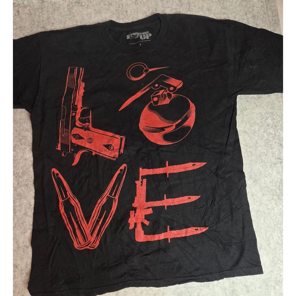 Ranger Up Mens Black LOVE Weapons Graphic Tee Tactical Military Style Shirt L